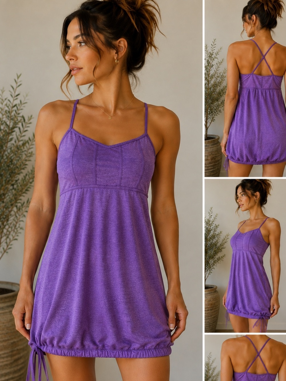 Lululemon Size 6 Purple Strappy Ruched Cinch Side Athletic Tank Dress